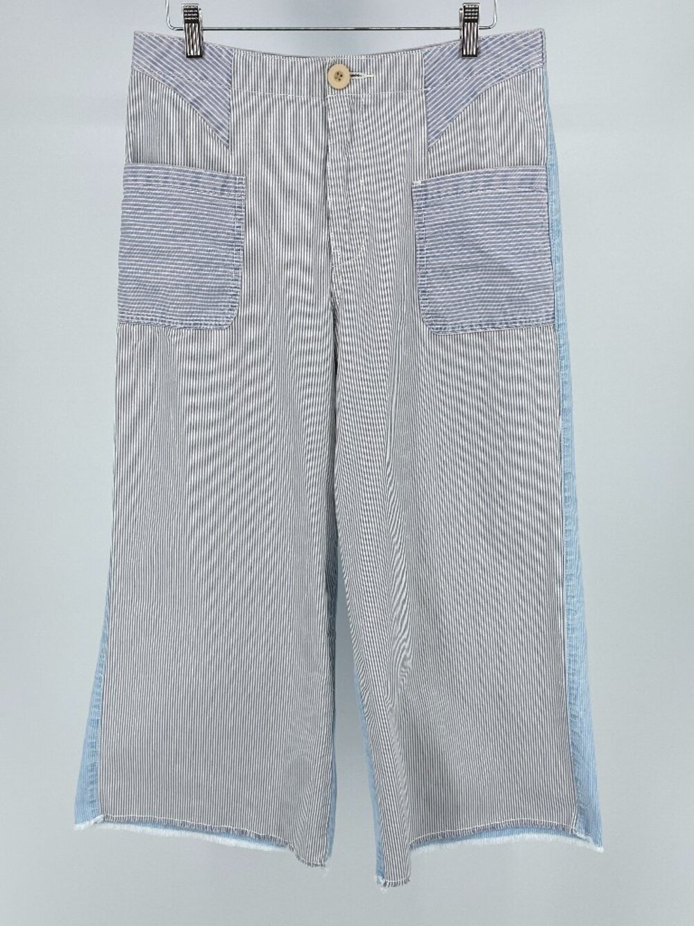 Pilcro Patchwork Hickory Railroad Stripe Wide Leg Cropped Pants 30
